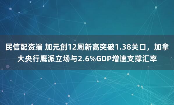 民信配资端 加元创12周新高突破1.38关口，加拿大央行鹰派立场与2.6%GDP增速支撑汇率